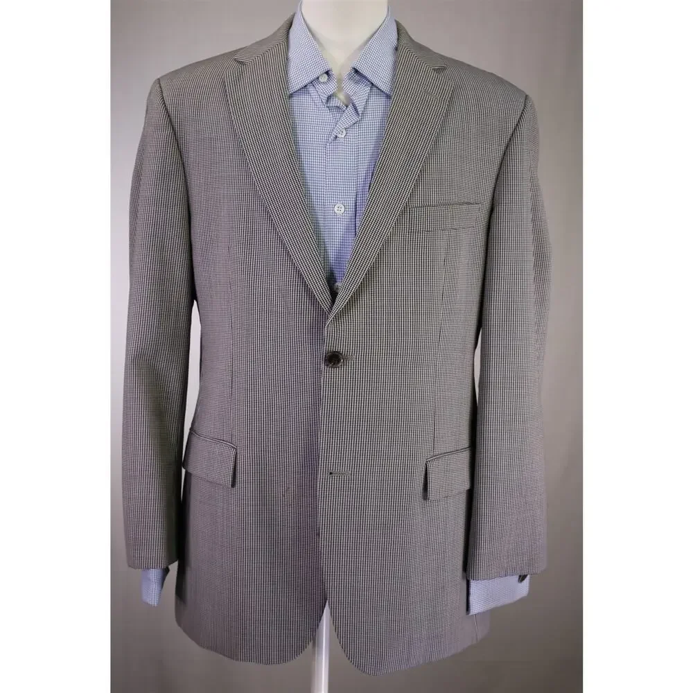 Hugo Boss Black Gray Gingham Check 2-Btn Wool Blazer Jacket 40R
